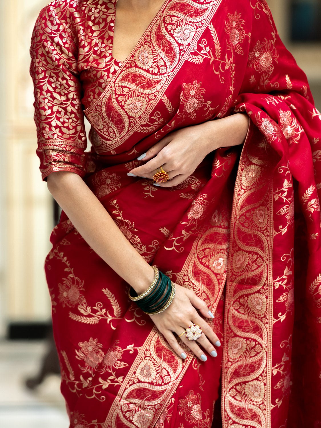 Red Color Pure Banarasi Golden Zari Weaving and Soft Silk Saree