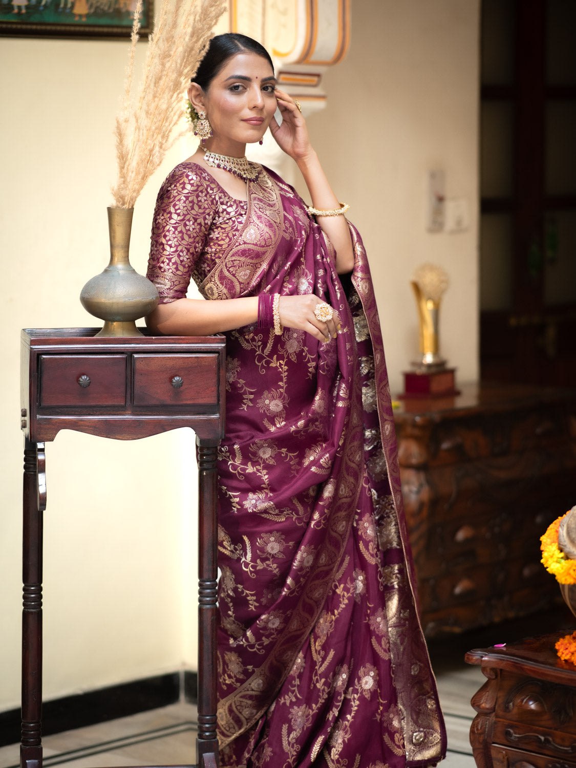 Purple Color Pure Banarasi Golden Zari Weaving and Soft Silk Saree