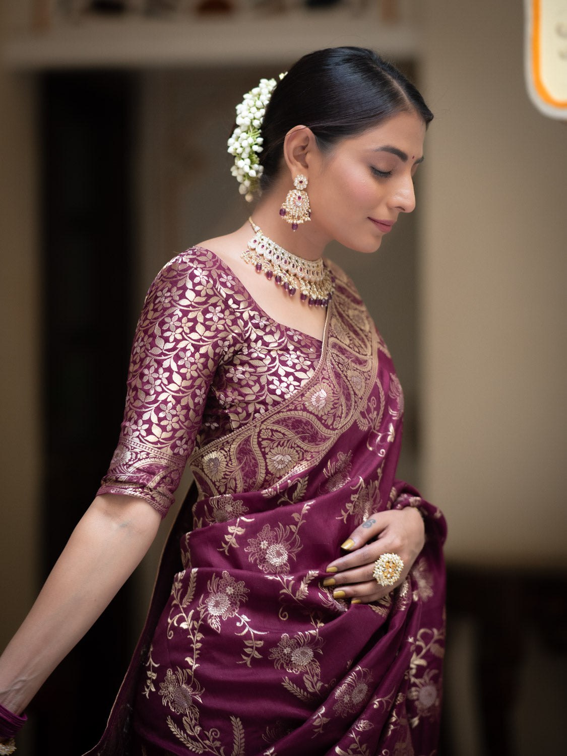 Purple Color Pure Banarasi Golden Zari Weaving and Soft Silk Saree