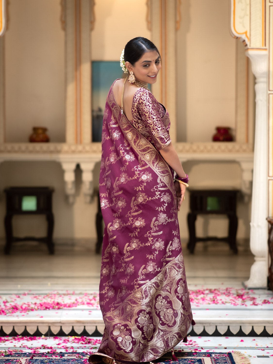 Purple Color Pure Banarasi Golden Zari Weaving and Soft Silk Saree