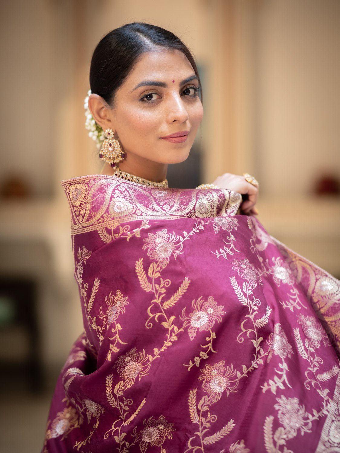 Purple Color Pure Banarasi Golden Zari Weaving and Soft Silk Saree