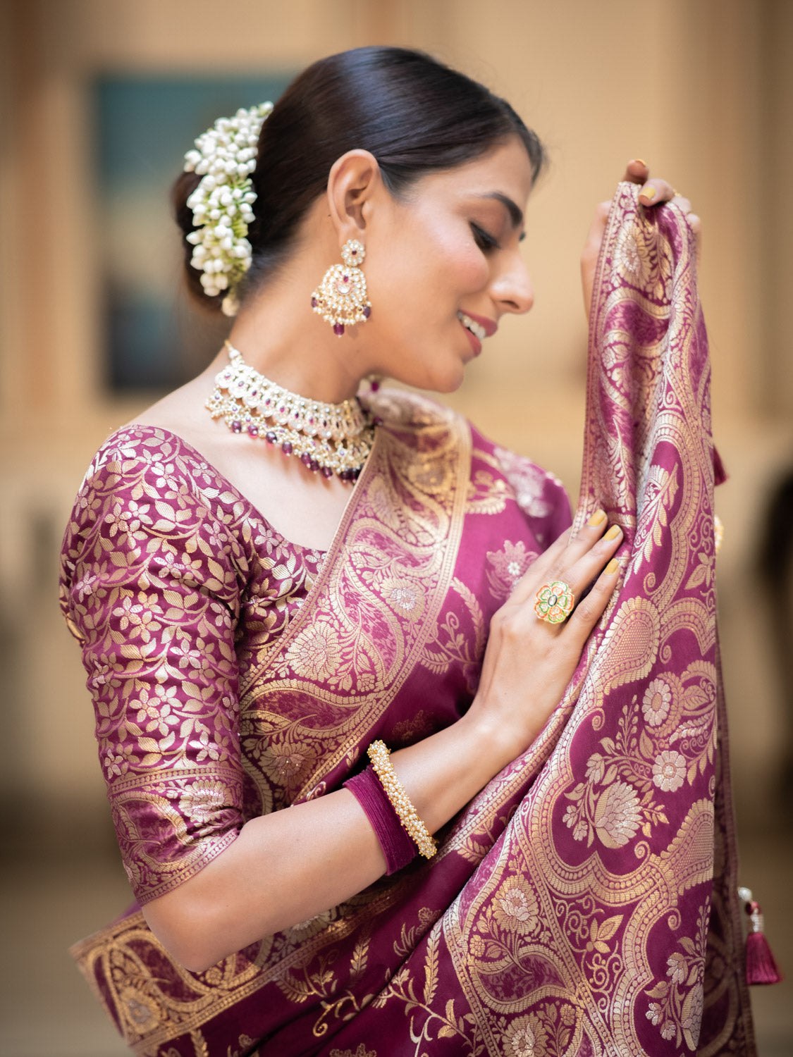 Purple Color Pure Banarasi Golden Zari Weaving and Soft Silk Saree