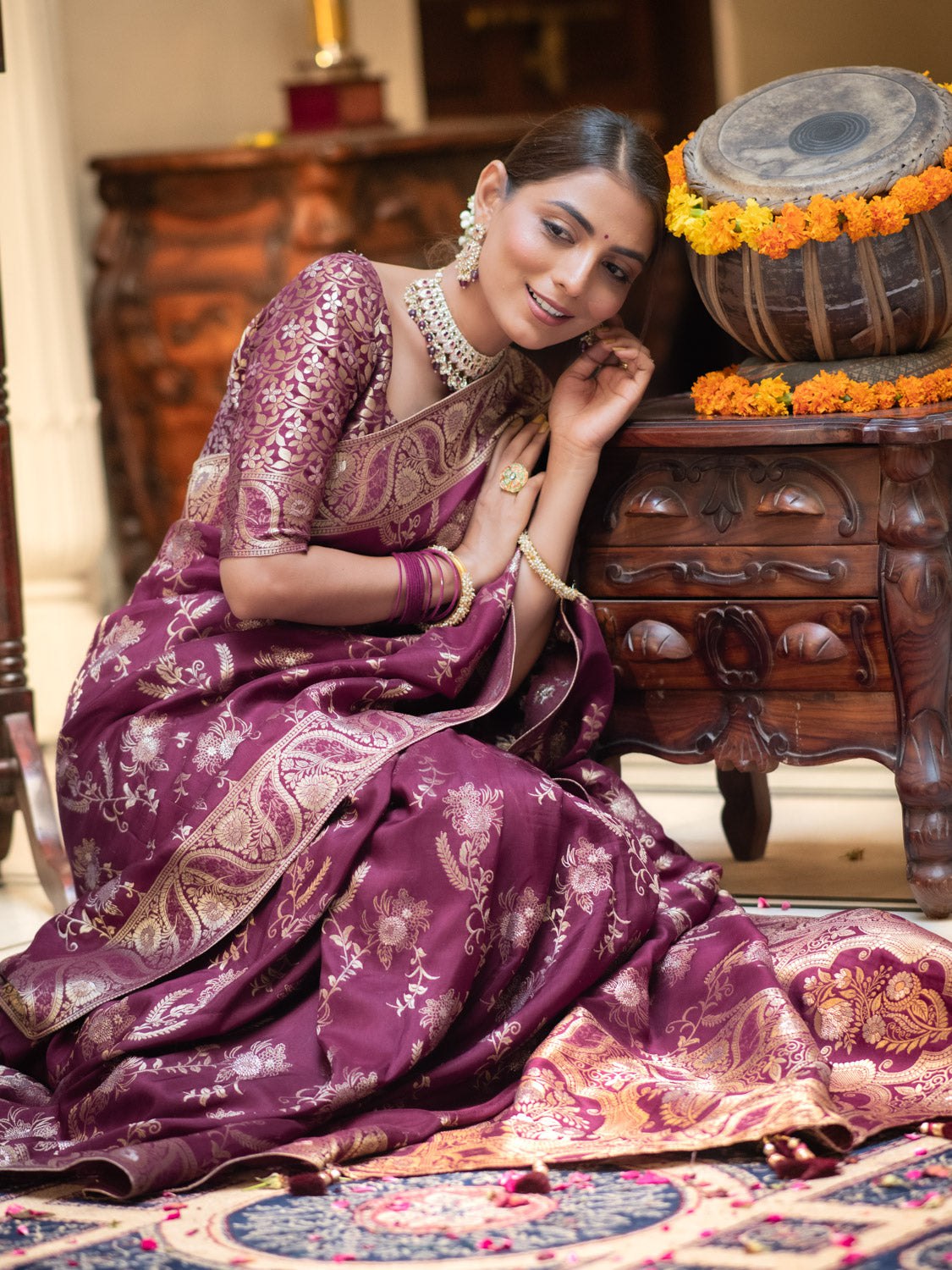 Purple Color Pure Banarasi Golden Zari Weaving and Soft Silk Saree