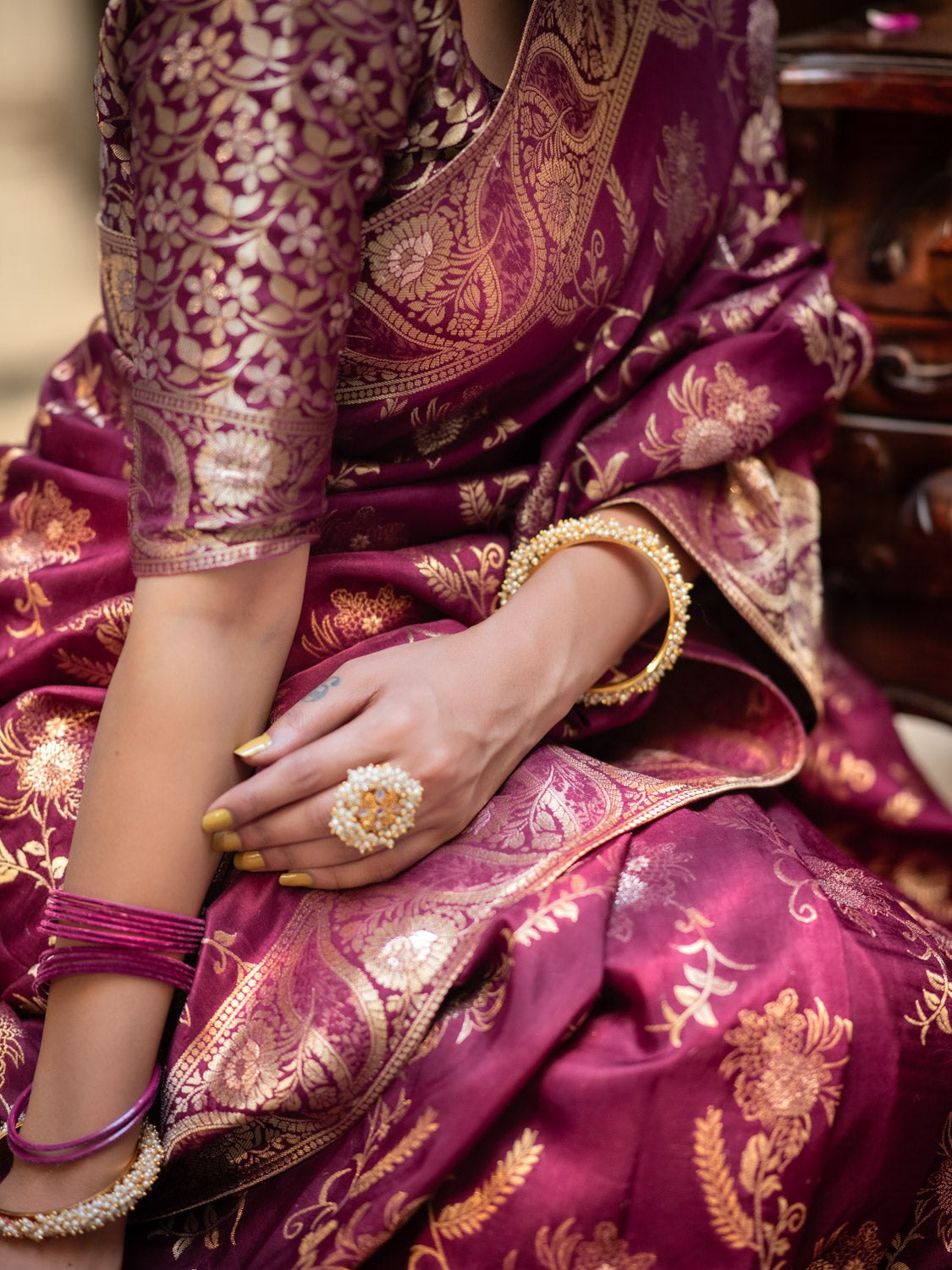 Purple Color Pure Banarasi Golden Zari Weaving and Soft Silk Saree
