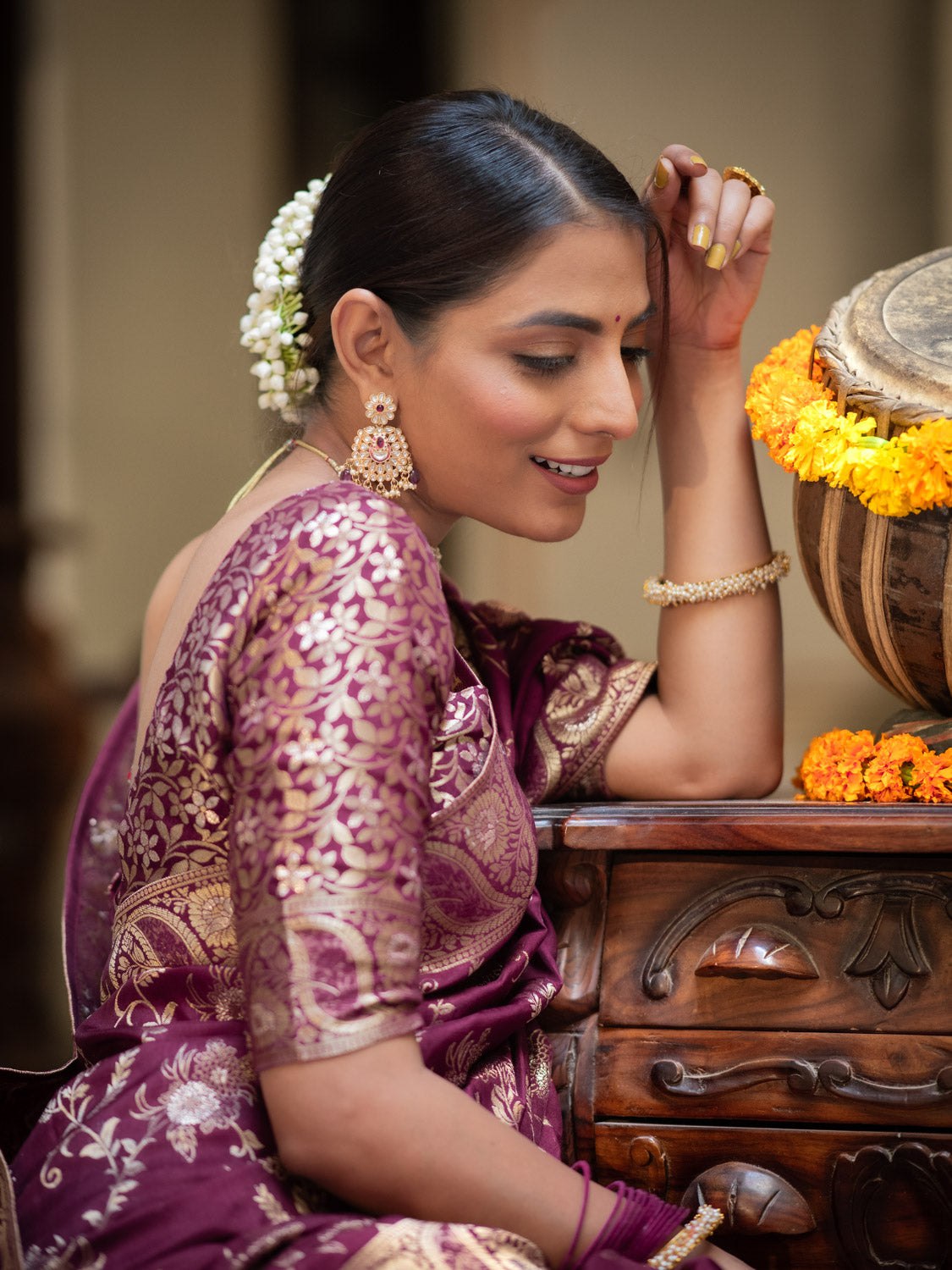 Purple Color Pure Banarasi Golden Zari Weaving and Soft Silk Saree