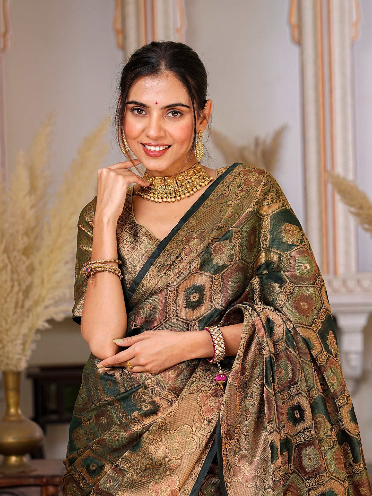 Pure Organza Saree Exuding Regal Charm With Its Rich Pallu And Intricate Brocade