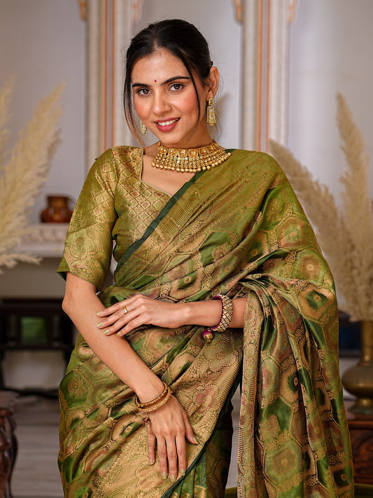 Pure Organza Saree Exuding Regal Charm With Its Rich Pallu And Intricate Brocade