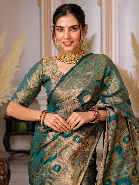 Pure Organza Saree Exuding Regal Charm With Its Rich Pallu And Intricate Brocade