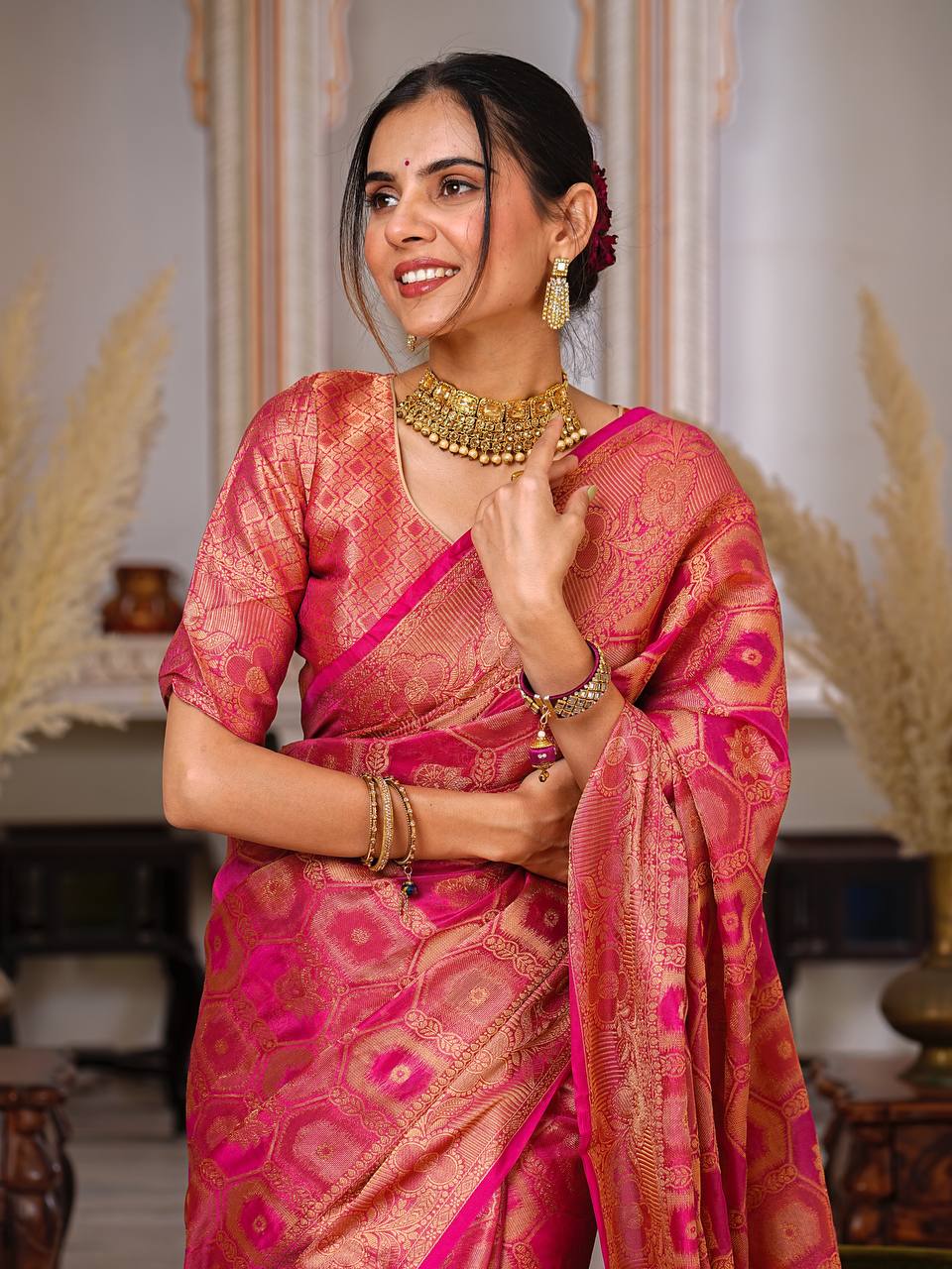 Pure Organza Saree Exuding Regal Charm With Its Rich Pallu And Intricate Brocade
