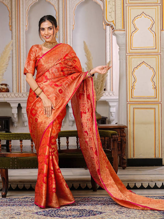 Pure Organza Saree Exuding Regal Charm With Its Rich Pallu And Intricate Brocade