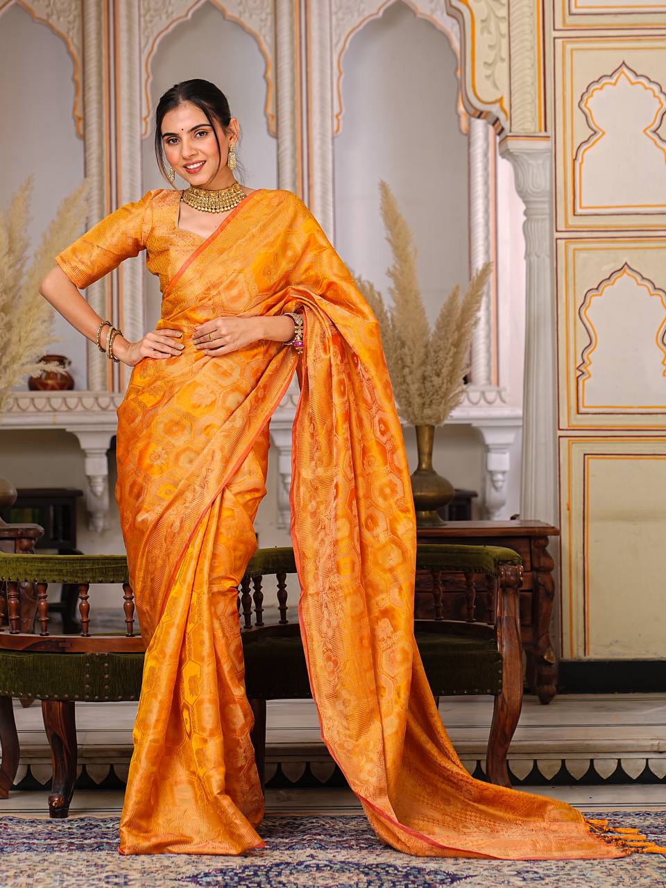 Pure Organza Saree Exuding Regal Charm With Its Rich Pallu And Intricate Brocade