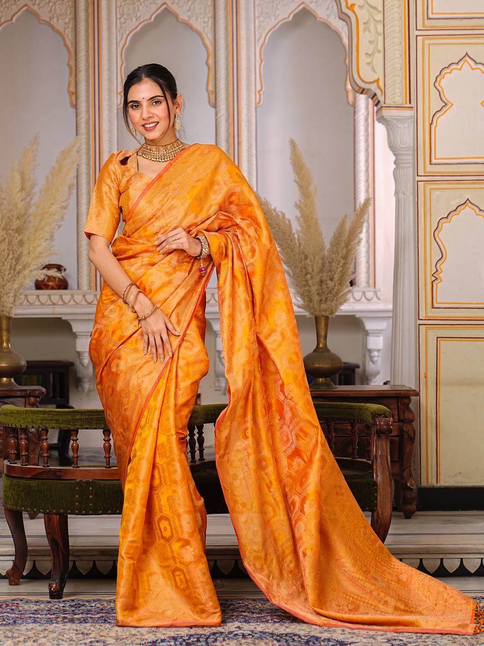 Pure Organza Saree Exuding Regal Charm With Its Rich Pallu And Intricate Brocade