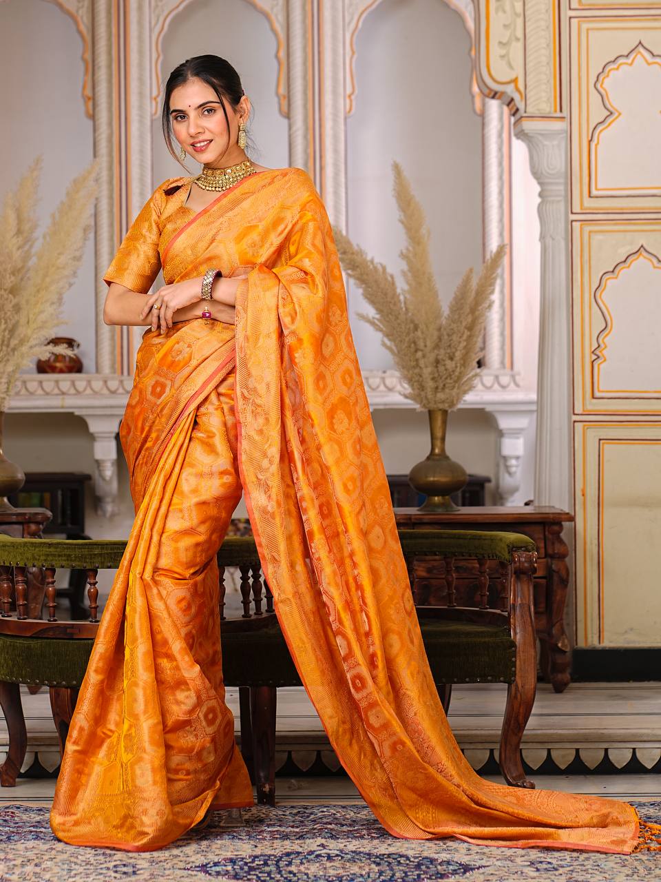 Pure Organza Saree Exuding Regal Charm With Its Rich Pallu And Intricate Brocade