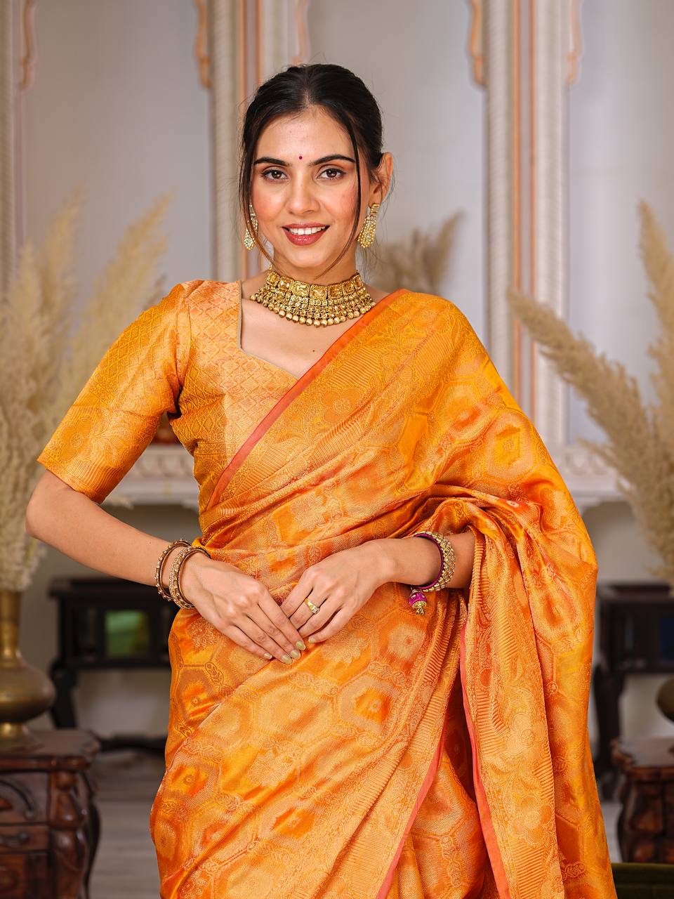 Pure Organza Saree Exuding Regal Charm With Its Rich Pallu And Intricate Brocade