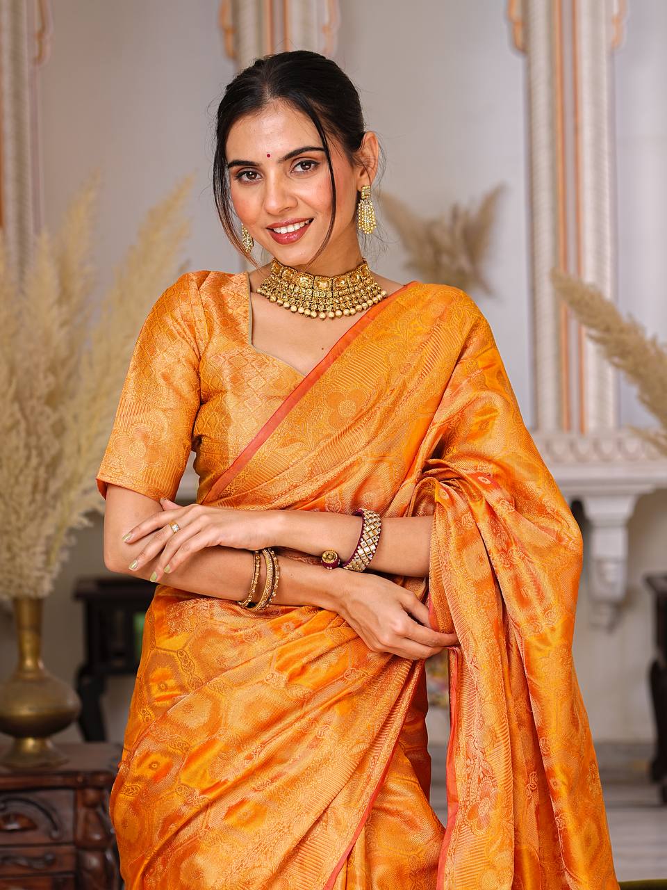 Pure Organza Saree Exuding Regal Charm With Its Rich Pallu And Intricate Brocade