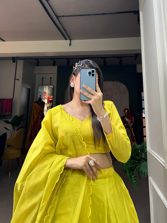 Parrot Color Rajwadi Chanderi Silk Hand Made Flower Lehenga Choli