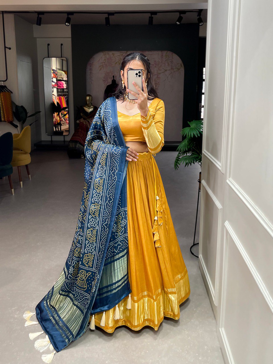 Mustard Color Gaji Silk Yeing With Lagdi Patta Lehenga Choli