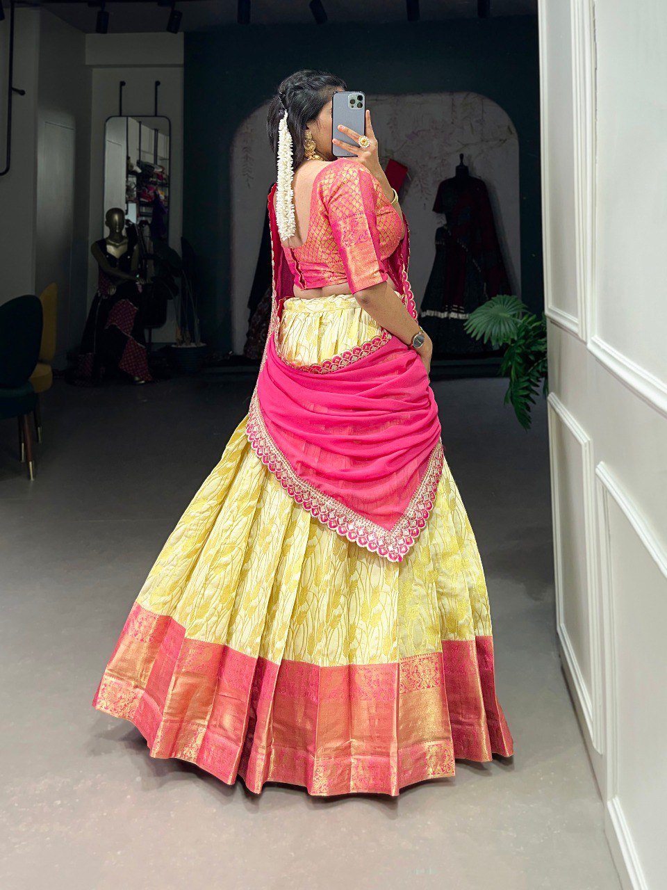 Mustard Color Jacquard Silk Zari weaving Work Lehenga Choli