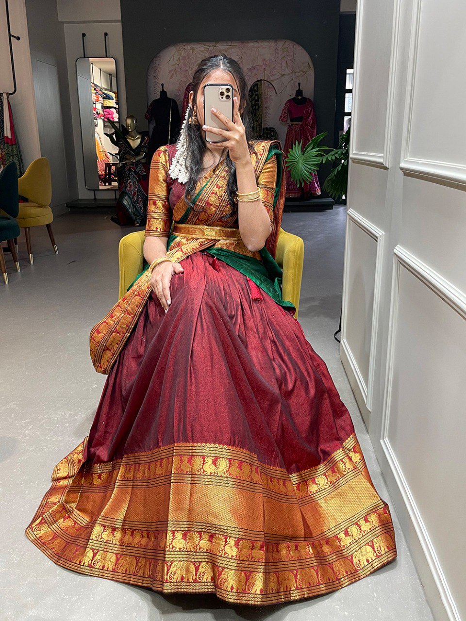 Maroon Color Narayan Pet Cotton Zari Weaving Work Lehenga Choli