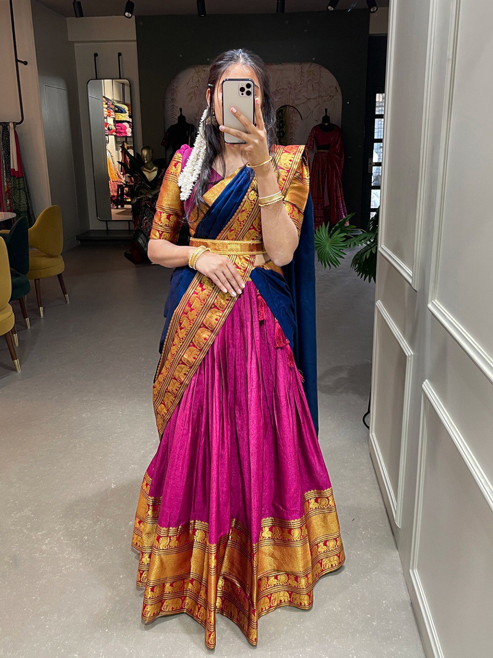 Pink Color Narayan Pet Cotton Zari Weaving Work Lehenga Choli