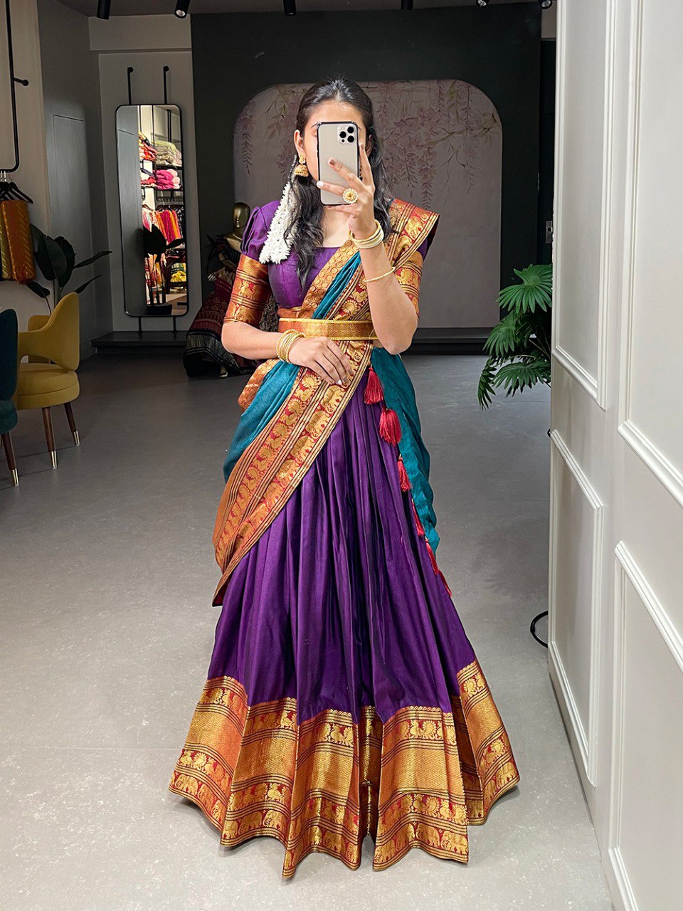 Purple Color Narayan Pet Cotton Zari Weaving Work Lehenga Choli