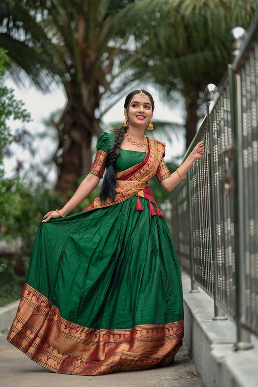 Green Color Narayan Pet Cotton Zari Weaving Work Lehenga Choli