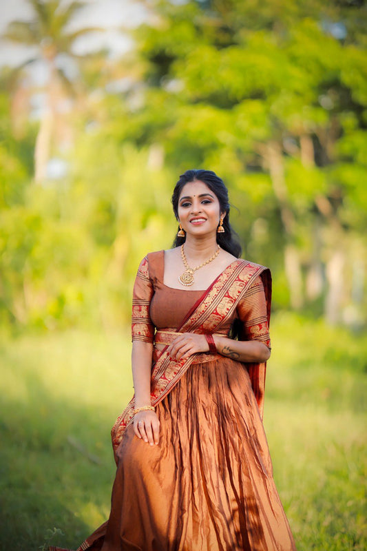 Mustard Color Narayan Pet Cotton Zari Weaving Work Lehenga Choli