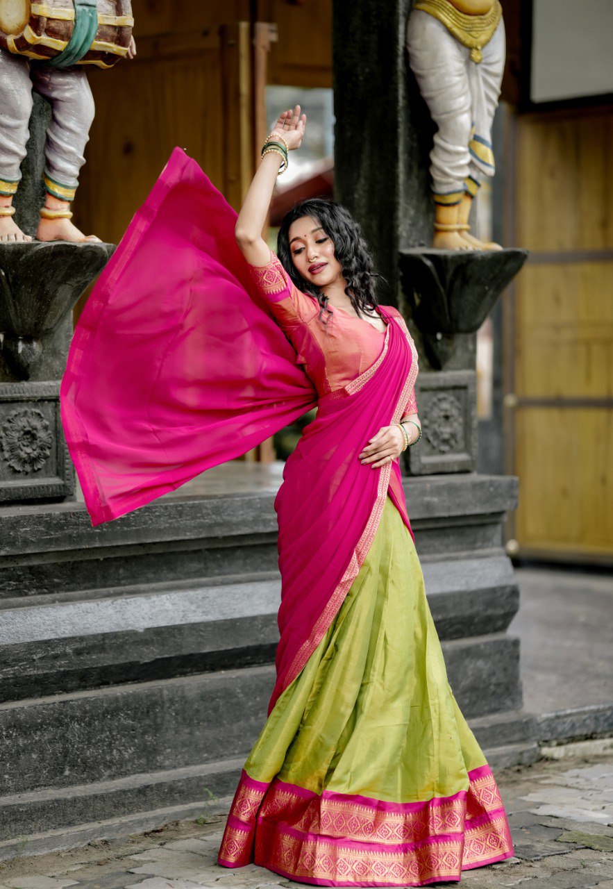Pista Color Kanchipuram Zari Weaving Work Lehenga Choli