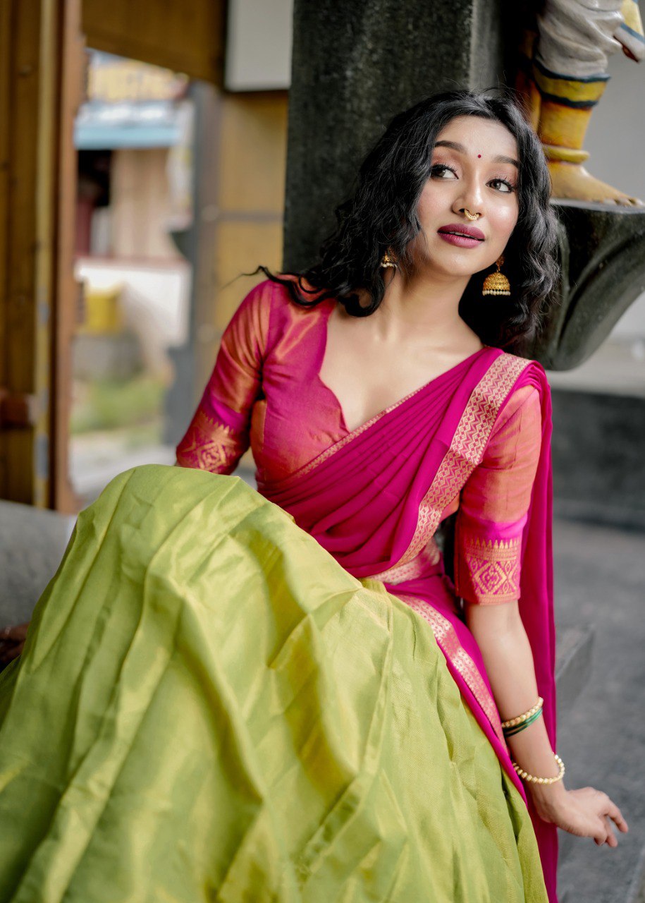 Pista Color Kanchipuram Zari Weaving Work Lehenga Choli