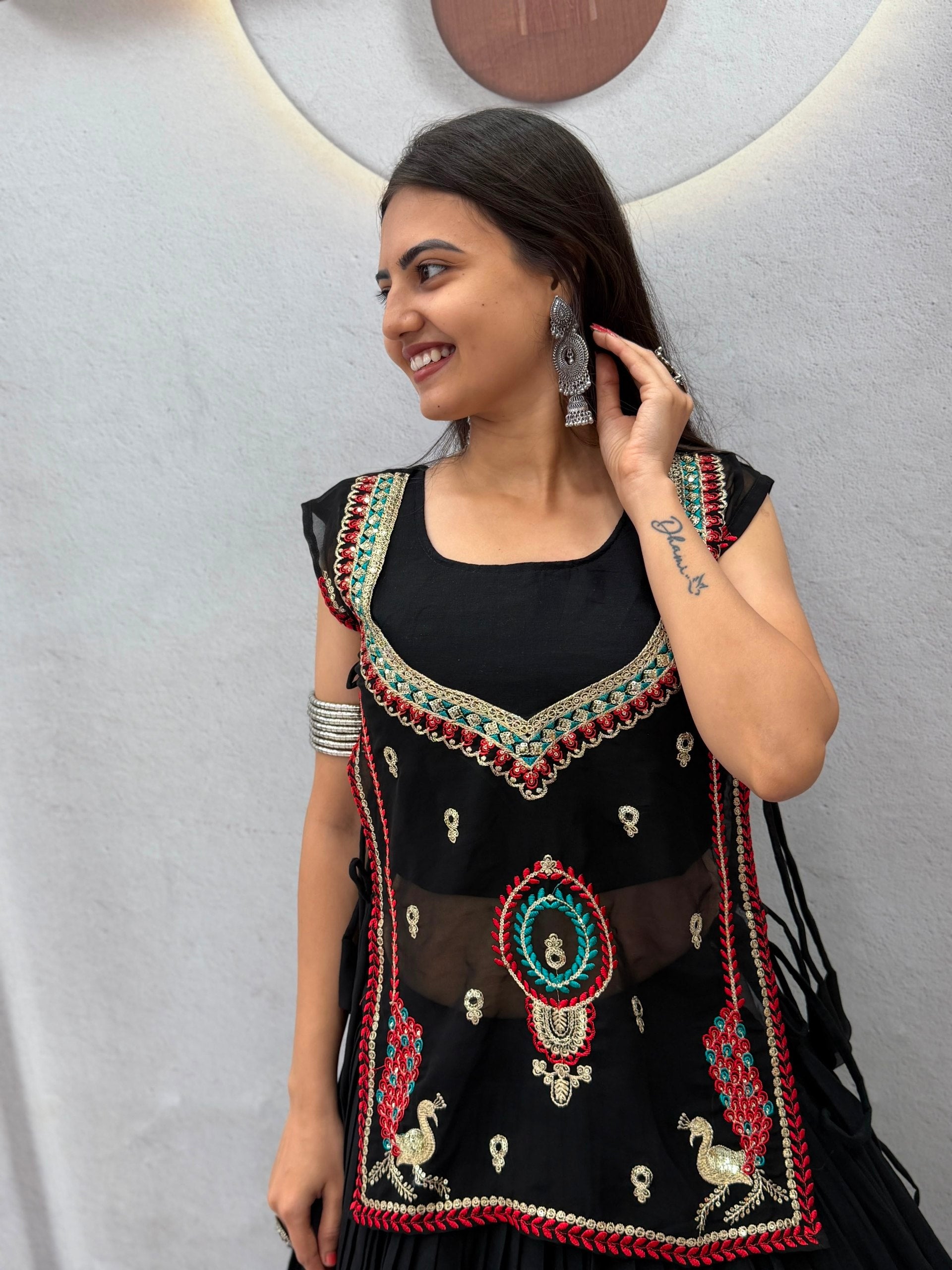 Jet Black Navratri Special Pure Cotton Flared Chaniya Choli Set with 6-Meter Big Flair,