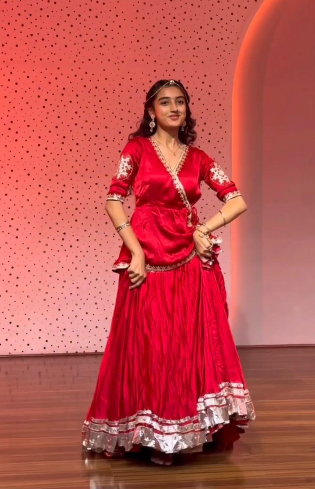 Red Crepe Silk Angrakha Kurti With Micro Cotton Flared Lehenga Set Navratri Special