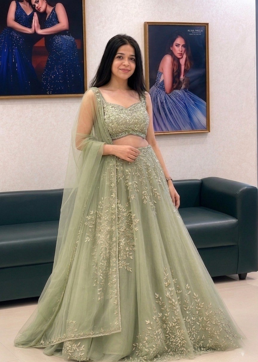 Pista Green Soft Net & Organza Multi-Dori & Sequin Embroidered Lehenga Choli Set