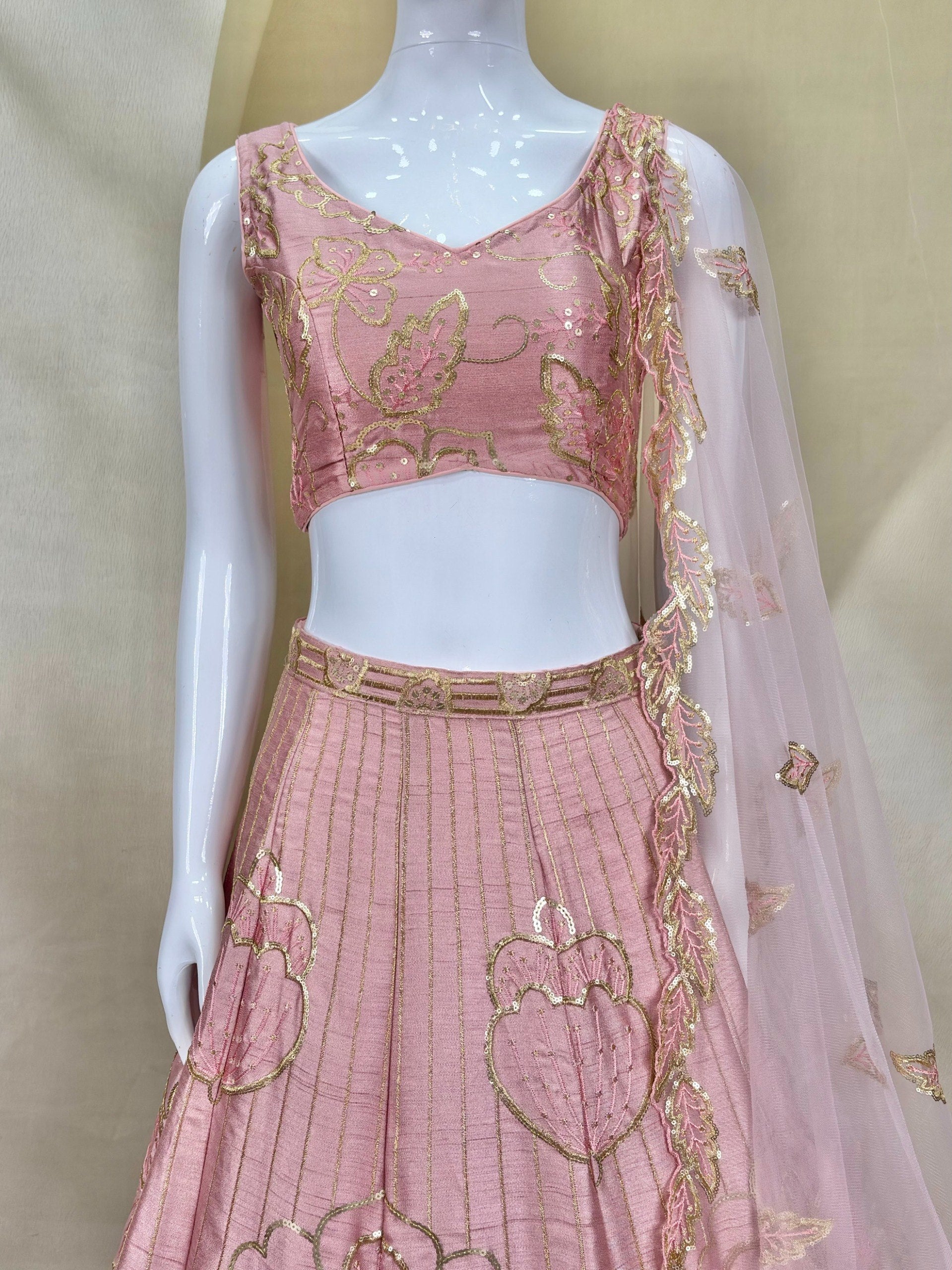 Blush Pink Premium Fancy Fabric Rich Zari, Sequins & Intricate Embroidery Work Lehenga Choli Set