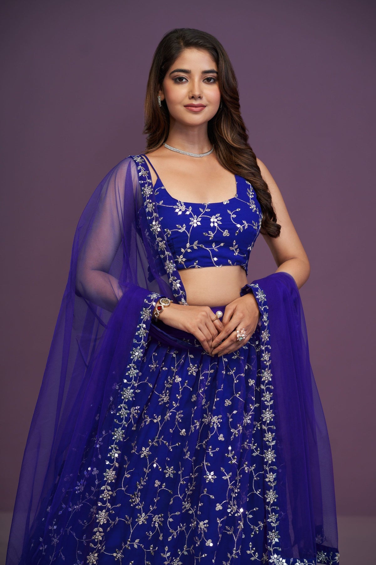 Royal Blue Georgette Zari & Sequins Embroidery Work Lehenga Choli
