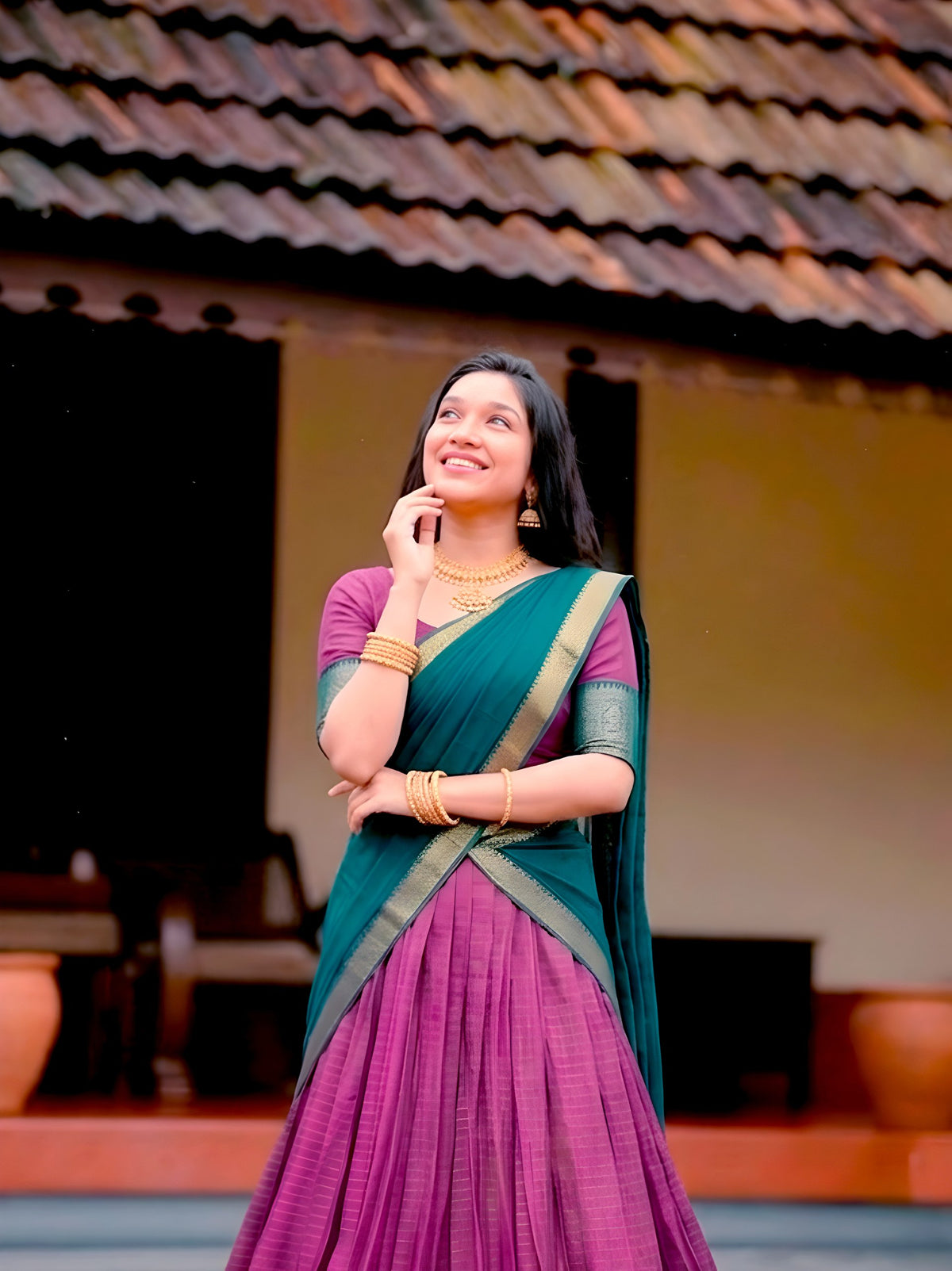 Magenta Pink & Bottle Green Dola Silk Chex Print Lehenga Choli With Zari Weaving Lace Border