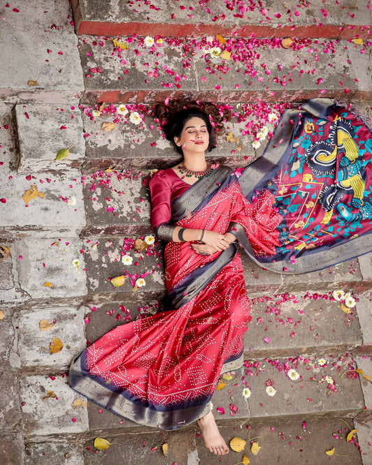 PURE SILK DIGITALLY PRINTED SAREE WEAVED WITH GOLDEN ZARI COMES WITH TASSELS