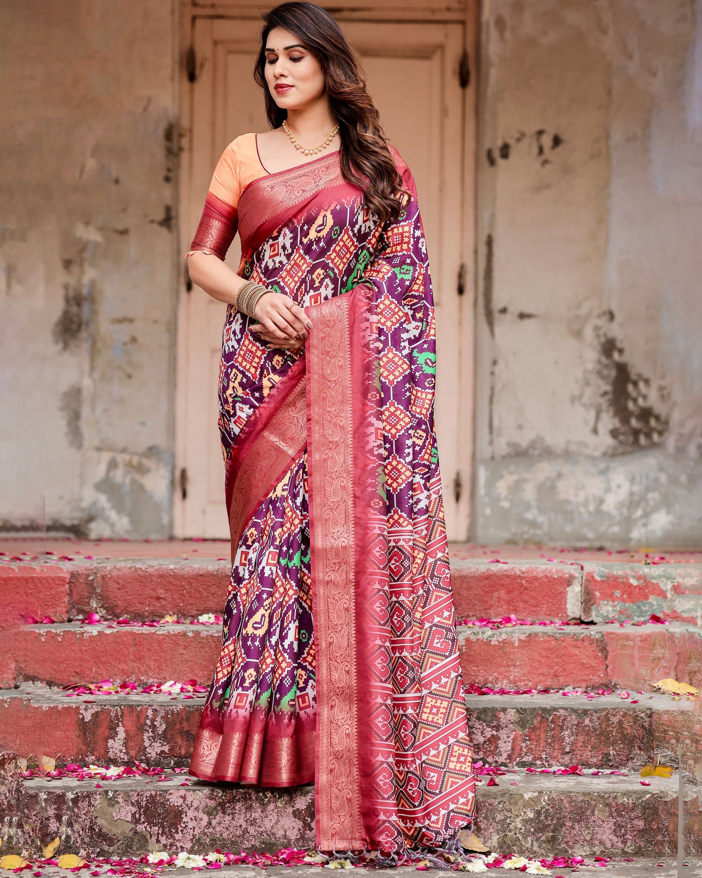 PURE SILK DIGITALLY PRINTED SAREE WEAVED WITH GOLDEN ZARI COMES WITH TASSELS
