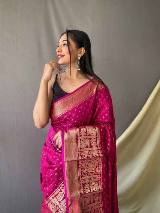 Pink Banarasi Silk Zari Woven Saree