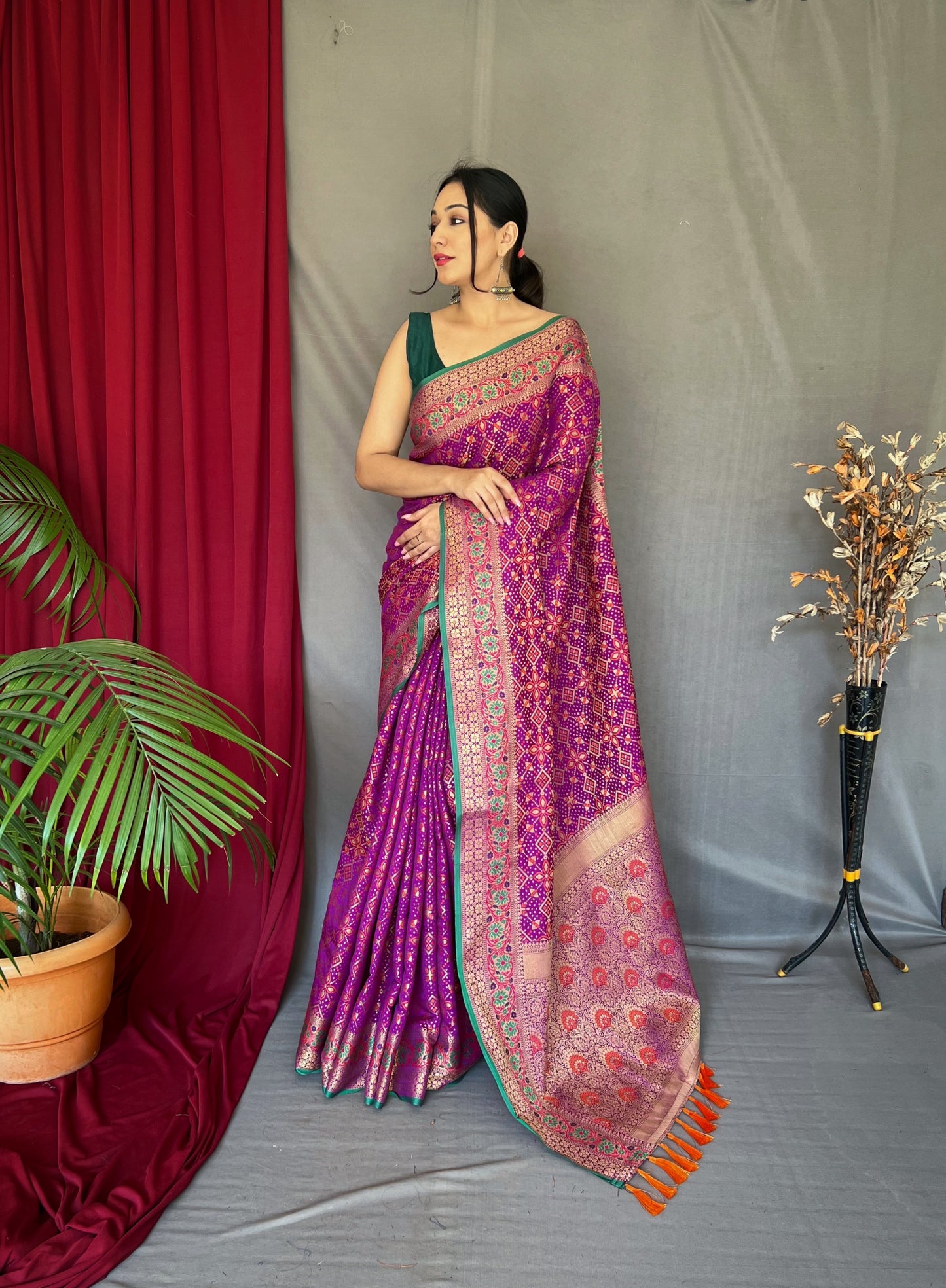 Purple Color Ethnic Motifs Zari Silk Blend Patola Saree