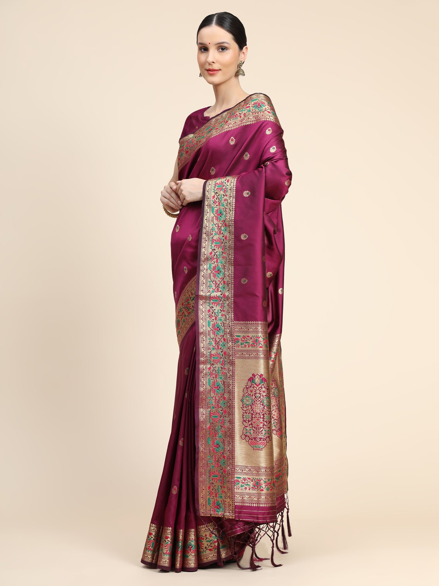 Purple Color Floral Woven Design Zari Paithani Saree