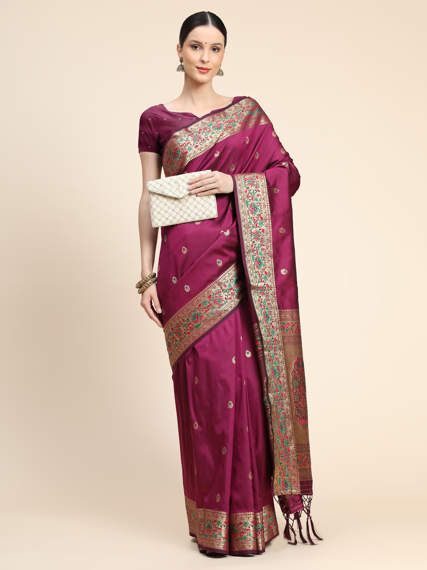 Purple Color Floral Woven Design Zari Paithani Saree