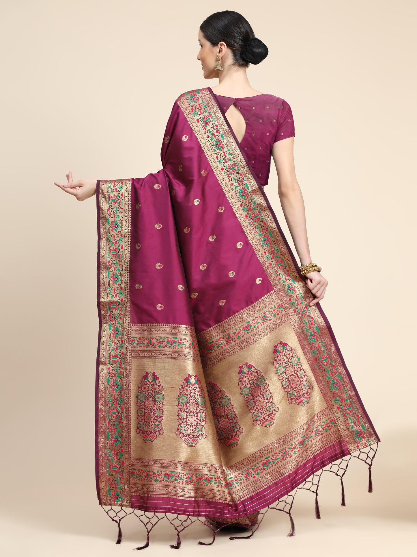 Purple Color Floral Woven Design Zari Paithani Saree
