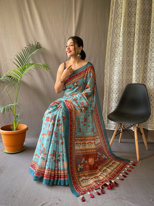RAMA KALAMKARI PRINTED COTTON SILK SAREE