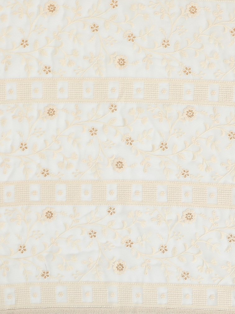 White Colour Faux Georgette Beautiful Lakhnavi Work Saree