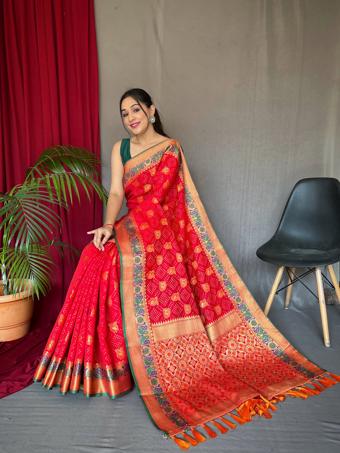 Red Kachii Patola Weaving Saree With Meenakari Border Saree