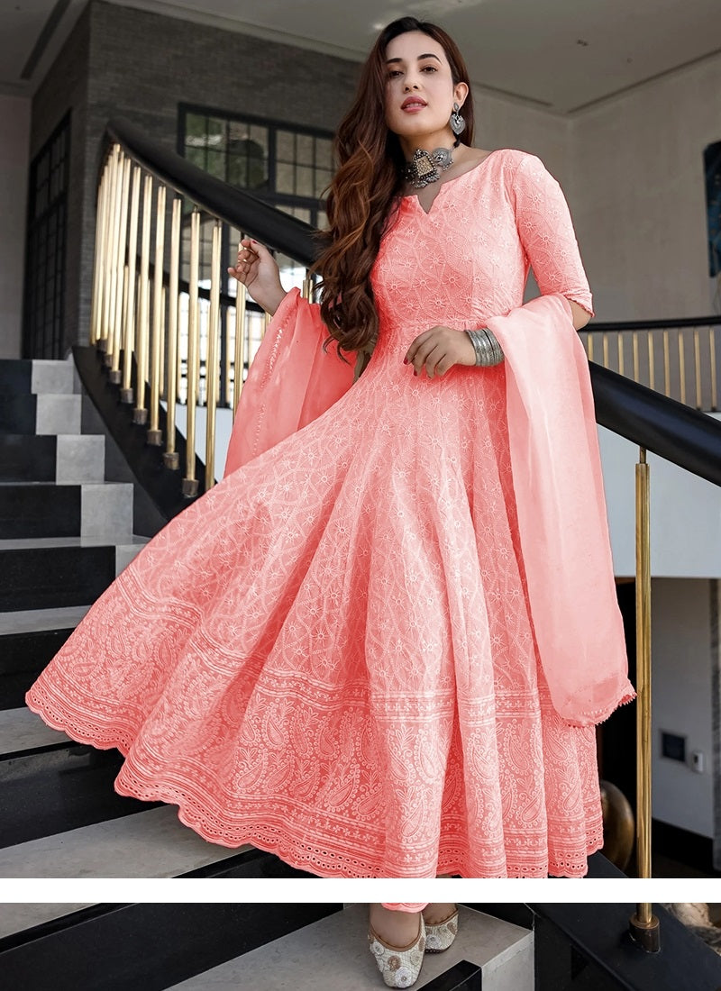 Chikankari shops long dress