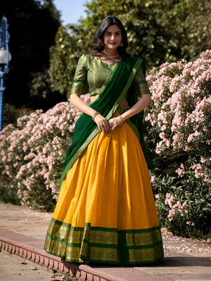 Yellow Kanchipuram Silk Lehenga Choli with Traditional Gold Zari Weaving Work by The Beauty Queen Surat