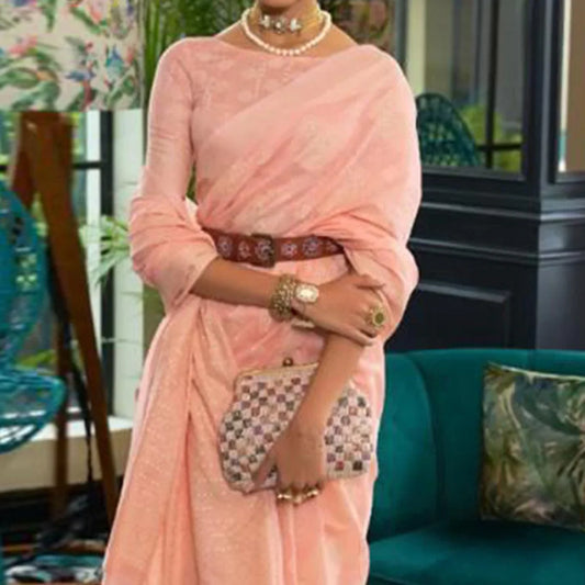 Peach Woven- Sequence Handloom Silk Saree