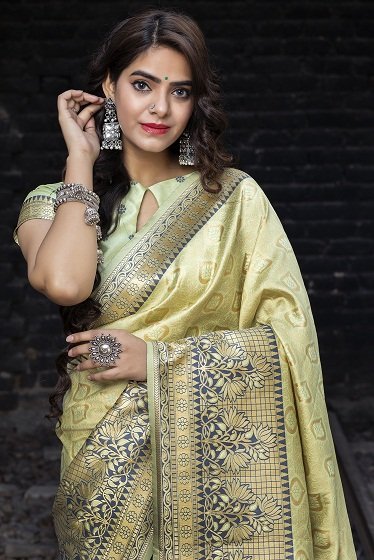 Pista Banarasi Weaving Silk Saree Collection