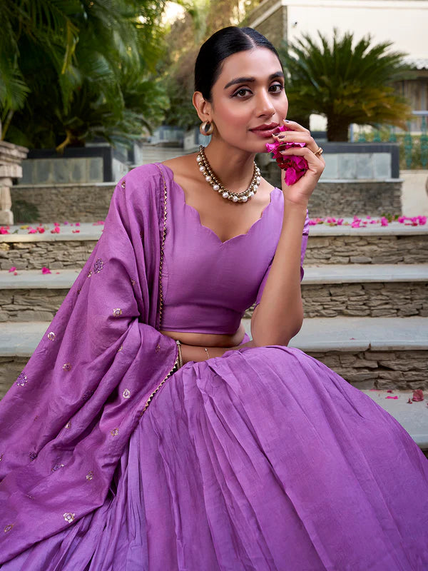 Purple Chanderi Lehenga Choli with Zari Weaving Border – Designer Traditional Festive Wear Lehenga